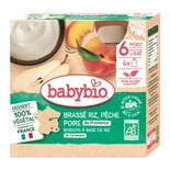 Babybio Organic 100% Vegetable rice, peach and pear brewed pouch from 6 months 4x85g