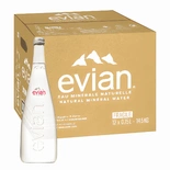 Evian Glass Water Bottle screw cap 12x75cl