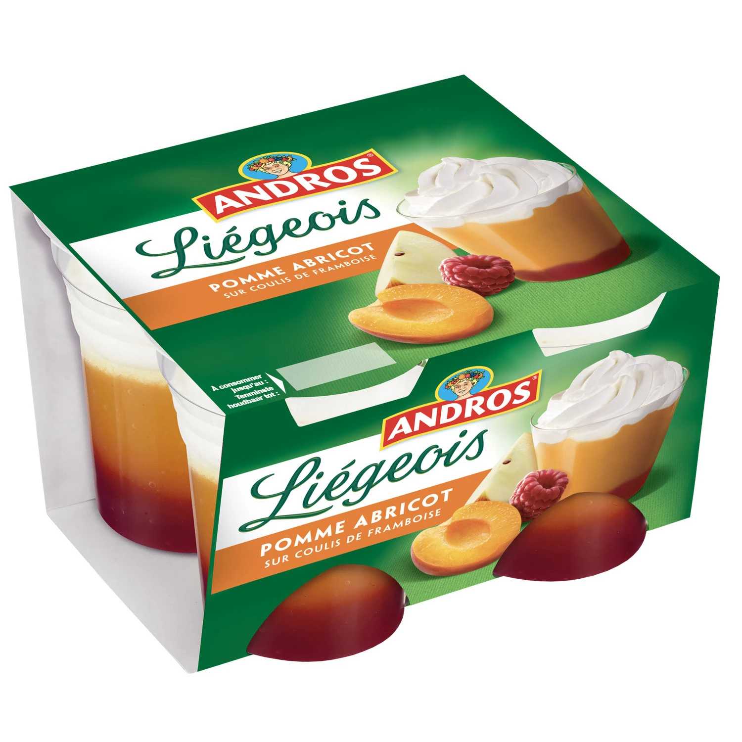 Andros Liégeois Apple & Apricot Yogurt Dessert on Raspberry Coulis 4 x 100g